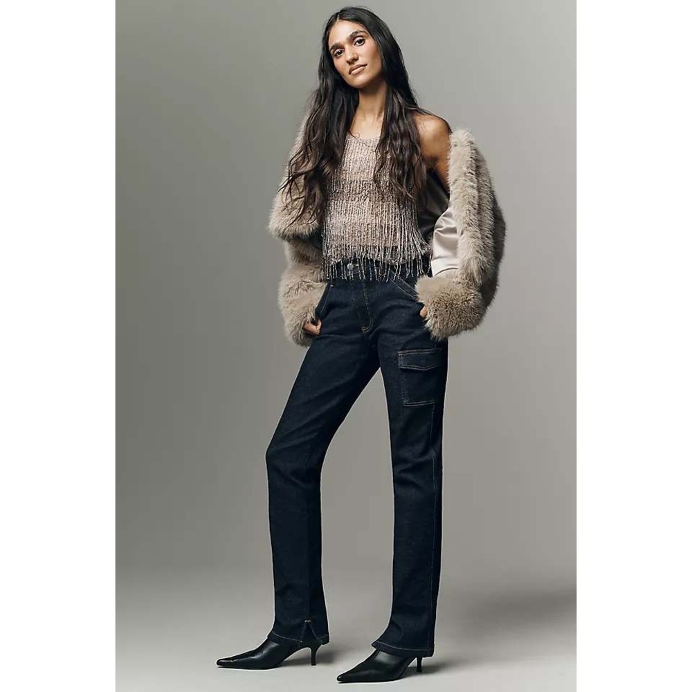 Pilcro Carpenter Pants Women 32 Dark Wash Indigo High Rise Straight Leg Utility